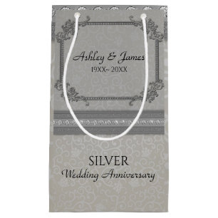 Grey Damask And Diamonds Small Gift Bag