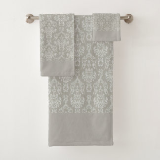 Grey Damask  Bath Towel Set