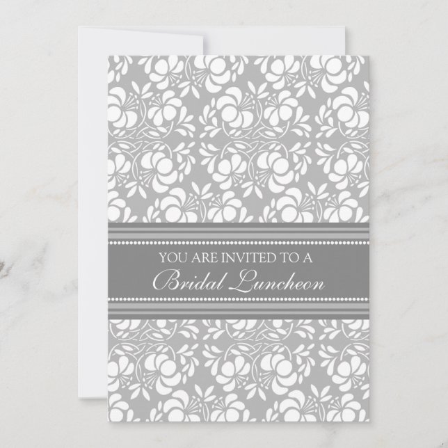Grey Damask Bridal Lunch Invitation Cards (Front)