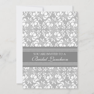 Grey Damask Bridal Lunch Invitation Cards