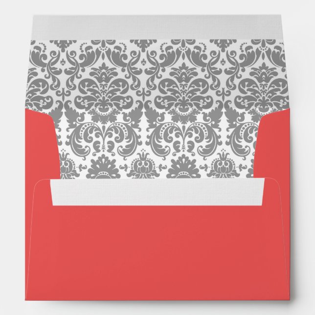 Grey Damask Coral A7 Wedding Envelope (Back (Bottom))