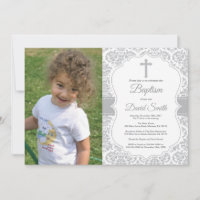 Grey Damask Cross Baptism