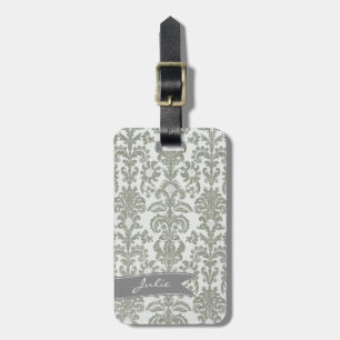 Grey Damask Luggage Tag
