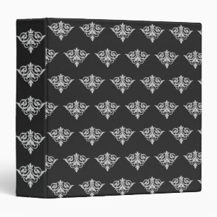 Grey damask on black 3 ring binder