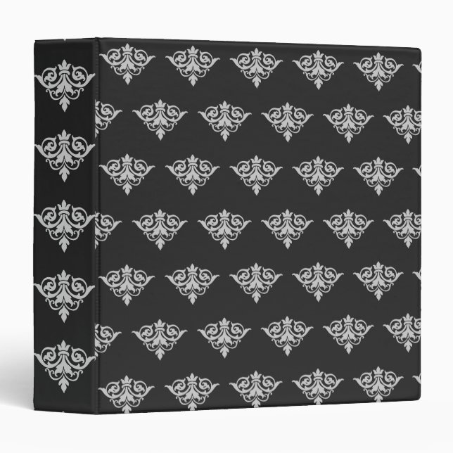 Grey damask on black 3 ring binder (Front/Spine)