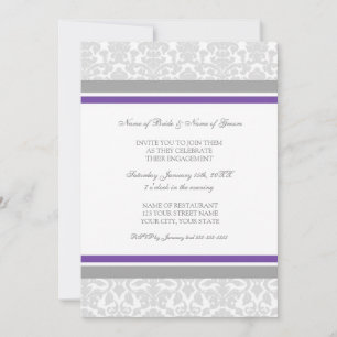 Grey Damask Photo Engagement Party Invitations