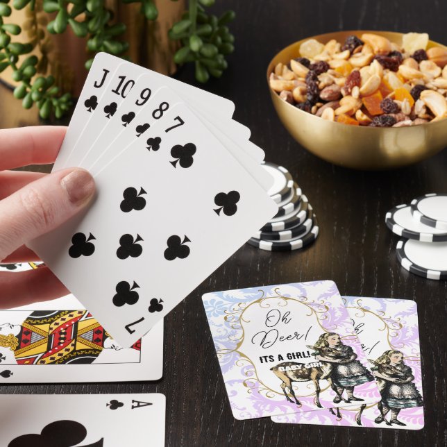 Grey Damask Purple Alice Oh Deer Baby Girl Playing Cards (In Situ)
