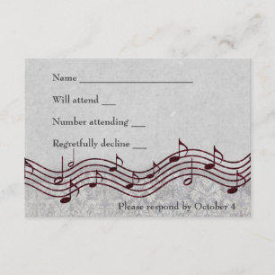 Grey Damask Red Music RSVP Card
