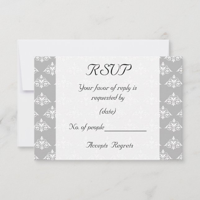 Grey Damask RSVP Card (Front)