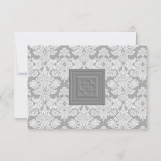 Grey Damask RSVP Card with Cross or Quatrefoil