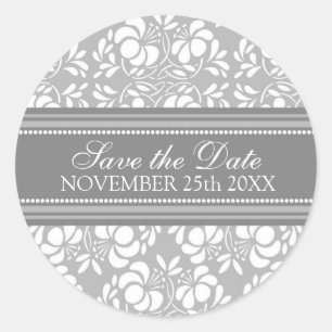 Grey Damask Save the Date Envelope Seal