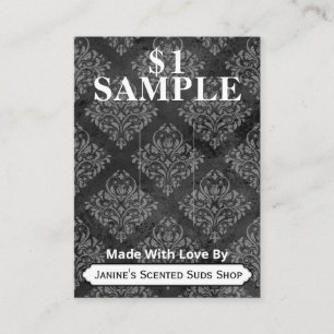 Grey Damask Soap Sample Display Business Card