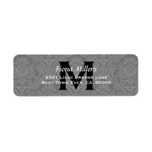 Grey Damask Wedding Monogram Address Label V11
