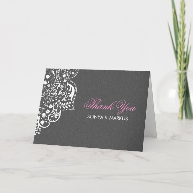 Grey Damask White Mandela- Thank You Card (Front)
