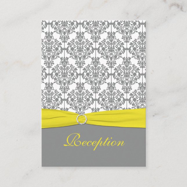 Grey Damask with Yellow Reception Card (Front)