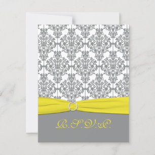 Grey Damask with Yellow RSVP Card