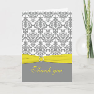 Grey Damask with Yellow Thank You Card