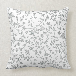 Grey Damasks On White Throw Pillow