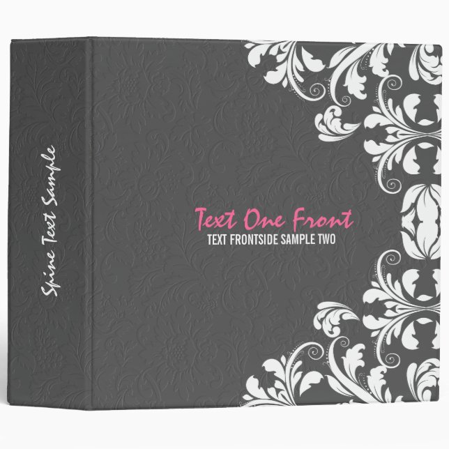 Grey Damasks White Floral Lace Binder (Front/Spine)