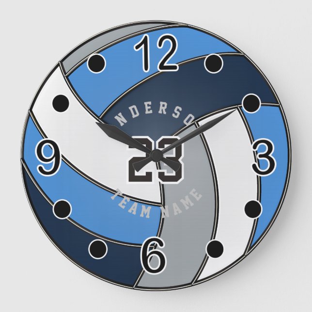 Grey, Dark Blue and Blue Volleyball Style Large Clock (Front)