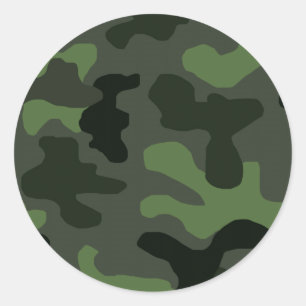 Grey dark green camouflage no.14 print  classic round sticker