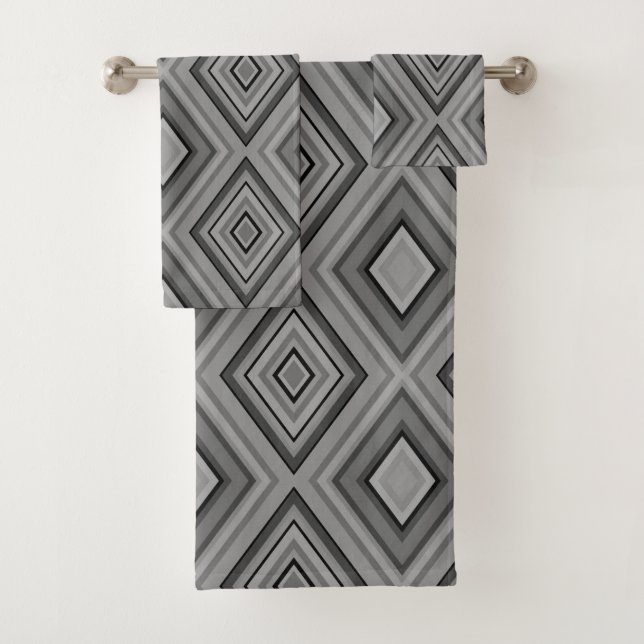grey, dark grey , geometric pattern bath towel set (Insitu)