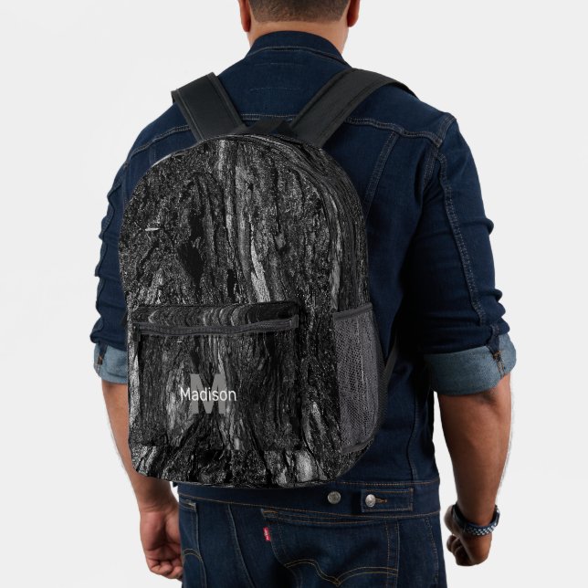 Grey dark wood bark custom Monogram name initial  Printed Backpack (Insitu (Model))