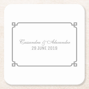 Grey Deco Chic Wedding Square Paper Coaster