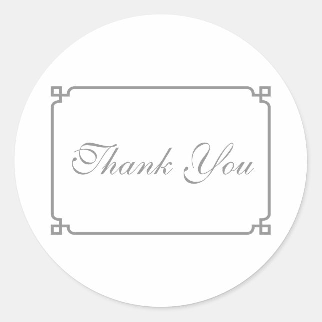 Grey Deco Chic Wedding Thank You Classic Round Sticker (Front)