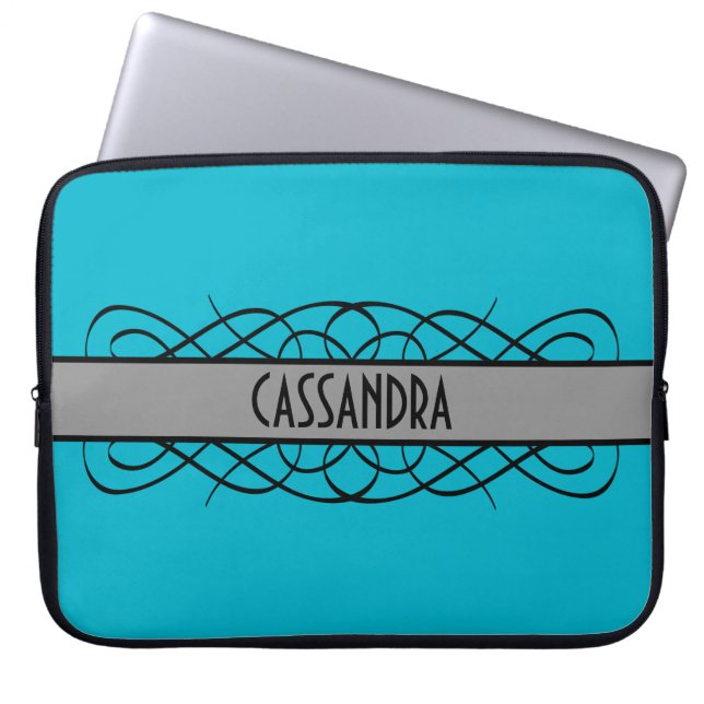 Grey Deco Flourish Laptop Sleeve (Front)