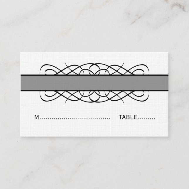 Grey Deco Flourish Place Card (Front)