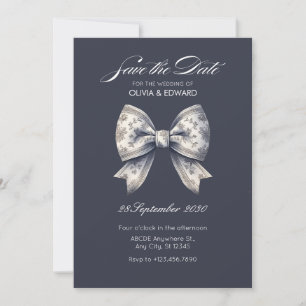 Grey decorative bow wedding save the date