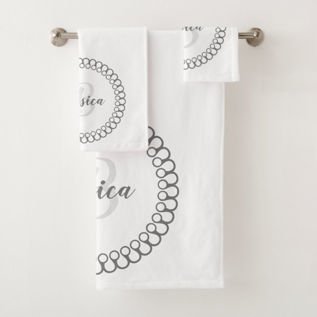 Grey Decorative Circle Monogram Bath Towel Set (Insitu)