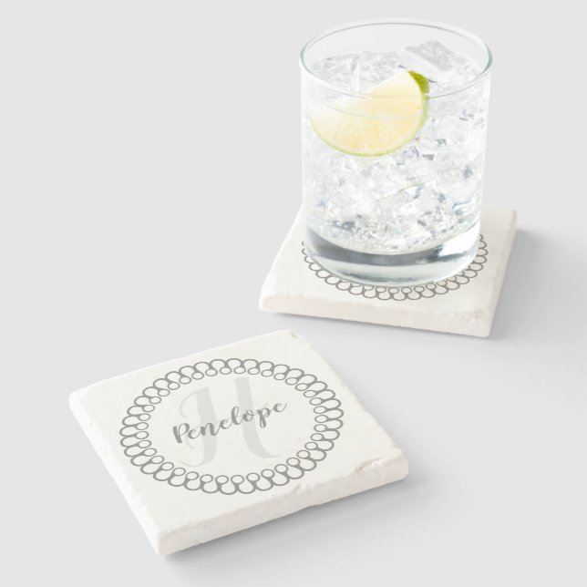 Grey Decorative Circle Monogram Coaster (Side)