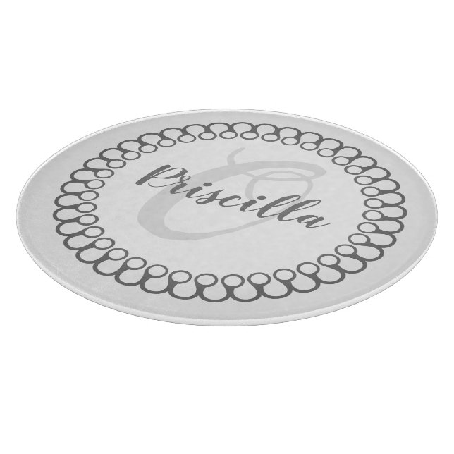 Grey Decorative Circle Monogram Cutting Board (Corner)
