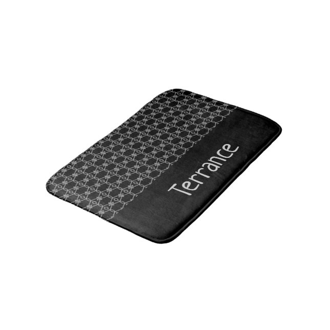 Grey decorative rope fencing black bath mat (Angled)