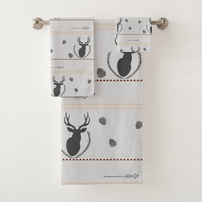 Grey Deer Pattern Bath Towel Set (Insitu)