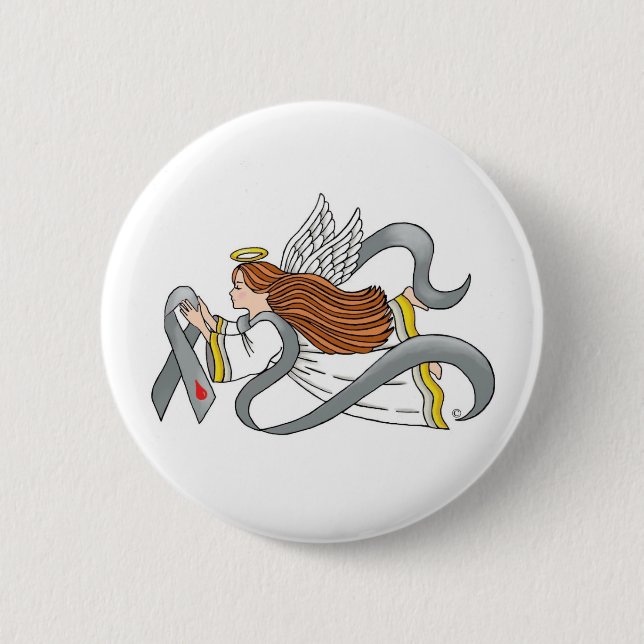 "Grey Diabetes Ribbon" Awareness Angel 2 Inch Round Button (Front)
