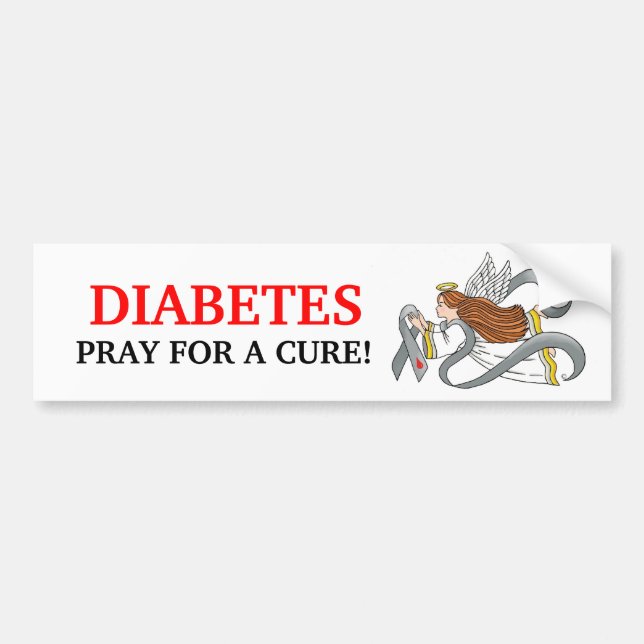"Grey Diabetes Ribbon" Awareness Angel Bumper Sticker (Front)