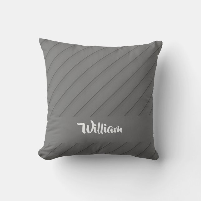 Grey diagonal lines textured throw pillow (Front)