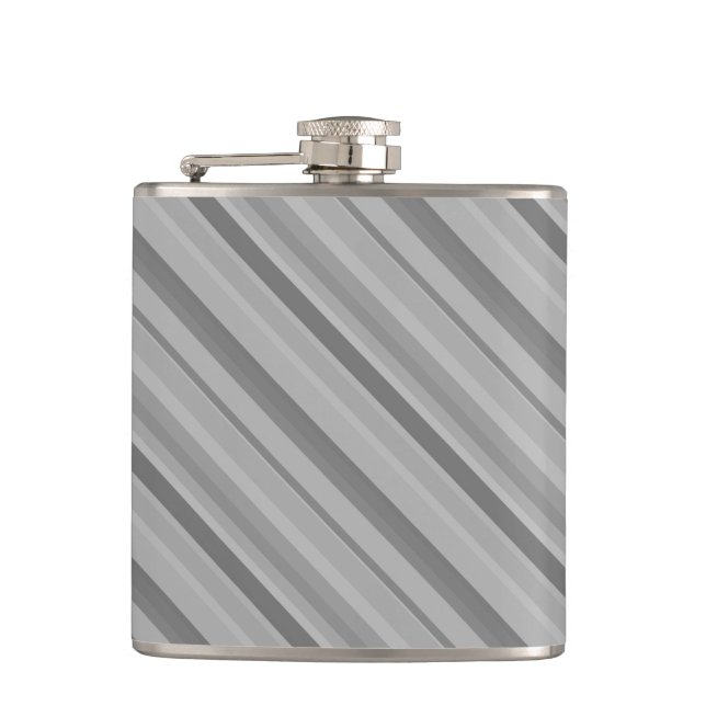Grey diagonal stripes hip flask (Front)
