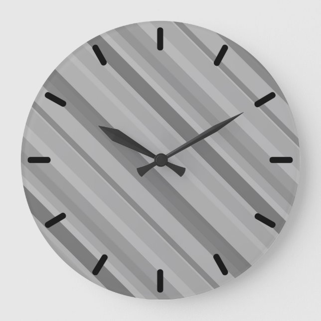 Grey diagonal stripes large clock (Front)