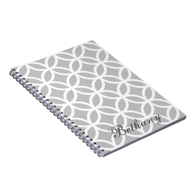 Grey Diamond Pattern Personalized Notebook (Right Side)
