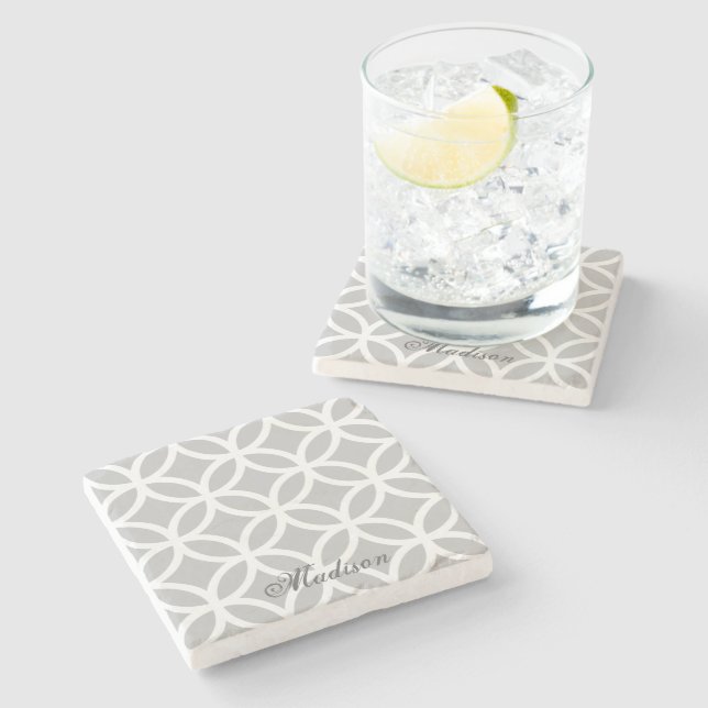 Grey Diamond Pattern Personalized Stone Coaster (Side)