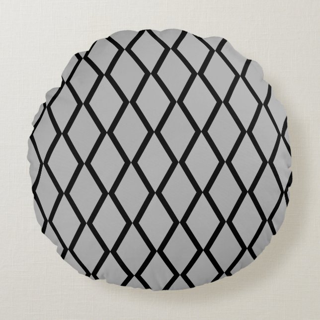 Grey diamond Pattern Round Pillow (Front)