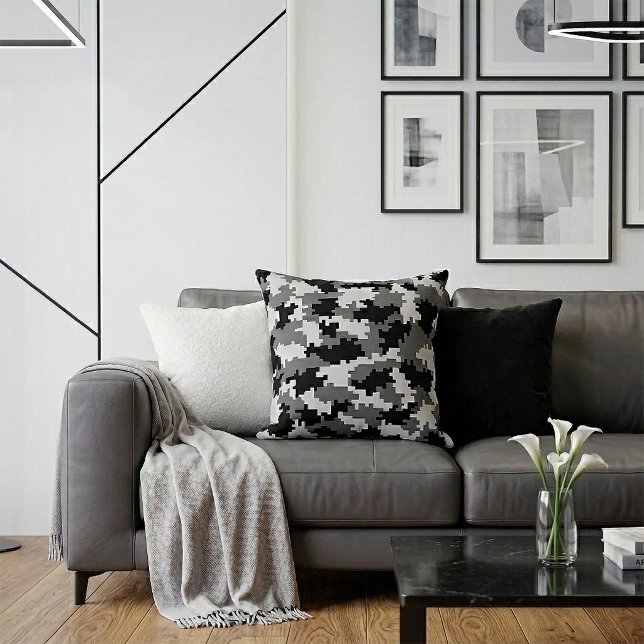 Grey Digital Camo Throw Pillow (Creator Uploaded)