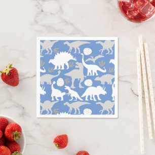 Grey Dino Pattern L Blue BG Napkin