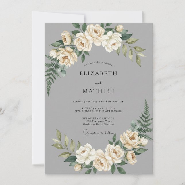 Grey Distinguished Classic Wedding Invitation (Front)