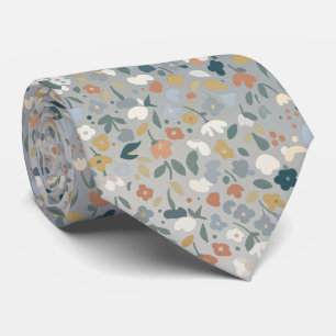 Grey Ditsy Floral Soft Pastel Flowers Tie