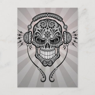 Grey DJ Sugar Skull with Rays of Light Postcard